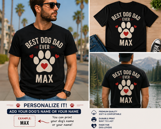 Best Dog Dad Ever Personalized T-Shirt – Custom Dog Name Gift for Dog Lovers