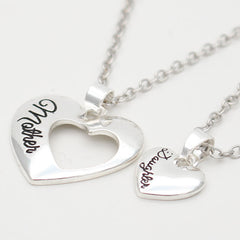 Silver heart pendant necklace for mother and daughter with elegant minimalist design.