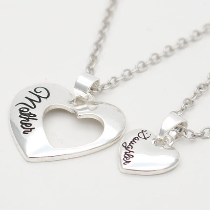 Mother & Daughter Heart Pendant Necklace – Matching Silver Clavicle Chain Gift