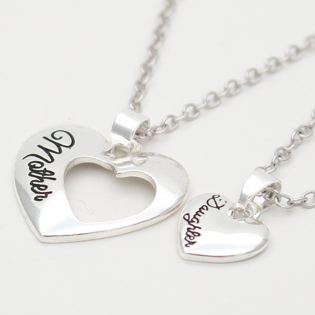 Mother & Daughter Heart Pendant Necklace – Matching Silver Clavicle Chain Gift