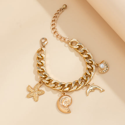 Gold Charm Choker Necklace & Bracelet Set for Women – Dolphin & Starfish Pendant Jewelry