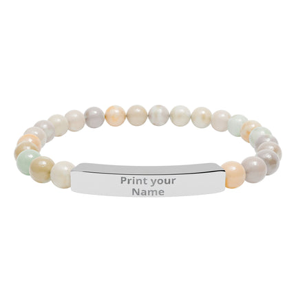 Engraved Natural Stone Stretch Bar Bracelet – Personalized Beaded Healing Jewelry