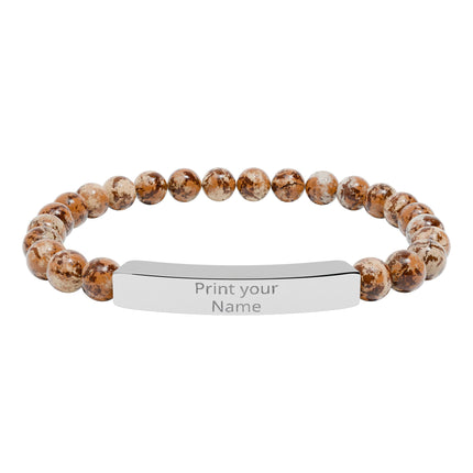 Engraved Natural Stone Stretch Bar Bracelet – Personalized Beaded Healing Jewelry