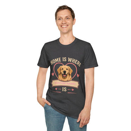Home Is Where My Dog [Name] Is Personalized T-Shirt – Custom Golden Retriever Gift