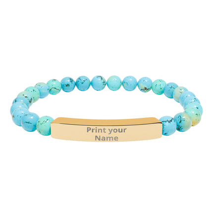 Engraved Natural Stone Stretch Bar Bracelet – Personalized Beaded Healing Jewelry