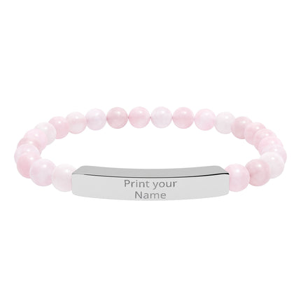 Engraved Natural Stone Stretch Bar Bracelet – Personalized Beaded Healing Jewelry
