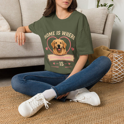 Home Is Where My Dog [Name] Is Personalized T-Shirt – Custom Golden Retriever Gift