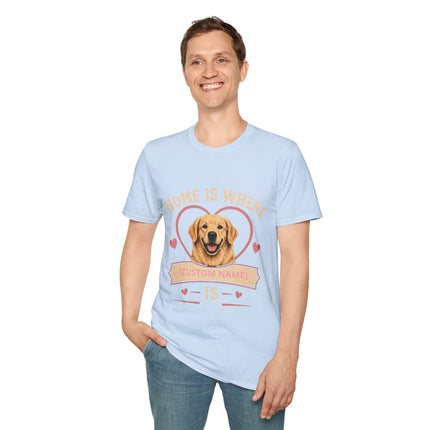 Home Is Where My Dog [Name] Is Personalized T-Shirt – Custom Golden Retriever Gift
