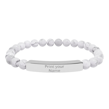 Engraved Natural Stone Stretch Bar Bracelet – Personalized Beaded Healing Jewelry