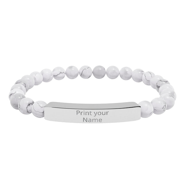 Engraved Natural Stone Stretch Bar Bracelet – Personalized Beaded Healing Jewelry