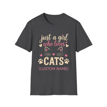 Just a Girl Who Loves Cats Personalized T-Shirt – Custom Cat Name Gift for Women