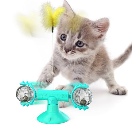 Interactive Cat Windmill Toy – Rotating Suction Cup Catnip & Teeth Grinding Toy