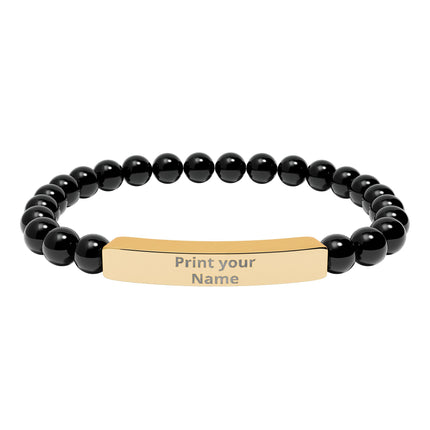 Engraved Natural Stone Stretch Bar Bracelet – Personalized Beaded Healing Jewelry