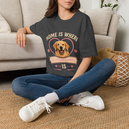 Home Is Where My Dog [Name] Is Personalized T-Shirt – Custom Golden Retriever Gift