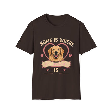 Home Is Where My Dog [Name] Is Personalized T-Shirt – Custom Golden Retriever Gift