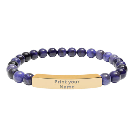 Engraved Natural Stone Stretch Bar Bracelet – Personalized Beaded Healing Jewelry
