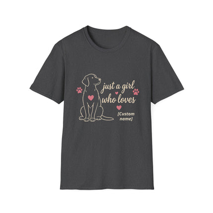 Just a Girl Who Loves Dogs Personalized T-Shirt – Custom Dog Name Gift for Women