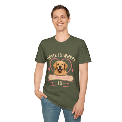 Home Is Where My Dog [Name] Is Personalized T-Shirt – Custom Golden Retriever Gift