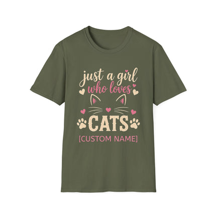 Just a Girl Who Loves Cats Personalized T-Shirt – Custom Cat Name Gift for Women