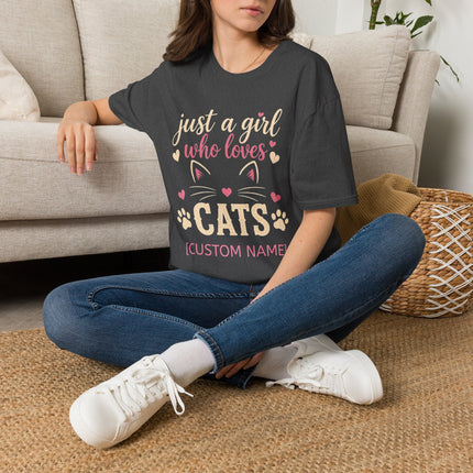 Just a Girl Who Loves Cats Personalized T-Shirt – Custom Cat Name Gift for Women