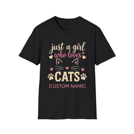 Just a Girl Who Loves Cats Personalized T-Shirt – Custom Cat Name Gift for Women