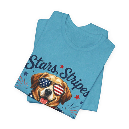 Patriotic Dog Tee — "Stars, Stripes & Wagging Tails"