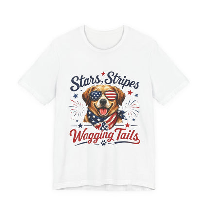 Patriotic Dog Tee — "Stars, Stripes & Wagging Tails"