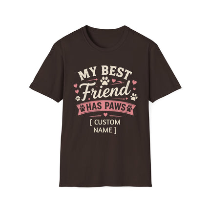 My Best Friend Has Paws Personalized T-Shirt – Custom Pet Name Dog & Cat Lover Gift