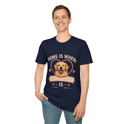 Home Is Where My Dog [Name] Is Personalized T-Shirt – Custom Golden Retriever Gift