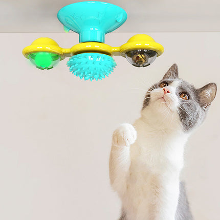 Interactive Cat Windmill Toy – Rotating Suction Cup Catnip & Teeth Grinding Toy