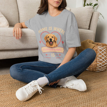 Home Is Where My Dog [Name] Is Personalized T-Shirt – Custom Golden Retriever Gift