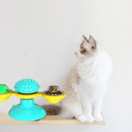 Interactive Cat Windmill Toy – Rotating Suction Cup Catnip & Teeth Grinding Toy