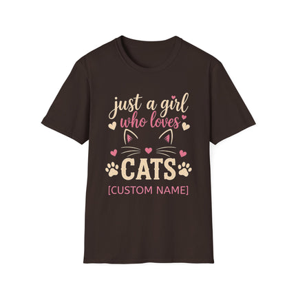 Just a Girl Who Loves Cats Personalized T-Shirt – Custom Cat Name Gift for Women