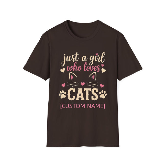 Just a Girl Who Loves Cats Personalized T-Shirt – Custom Cat Name Gift for Women
