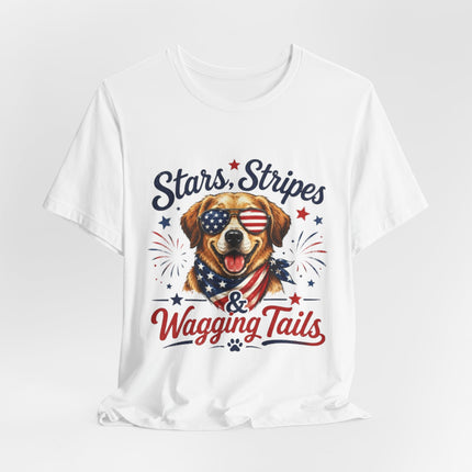 Patriotic Dog Tee — "Stars, Stripes & Wagging Tails"