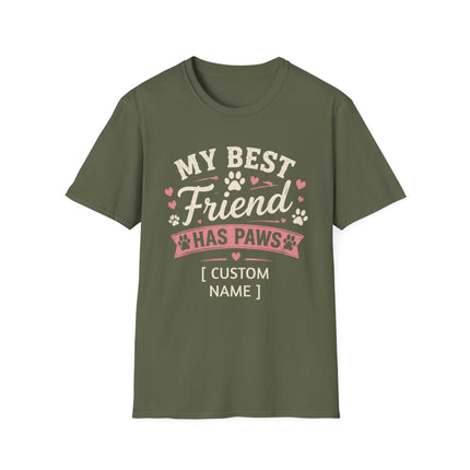 My Best Friend Has Paws Personalized T-Shirt – Custom Pet Name Dog & Cat Lover Gift