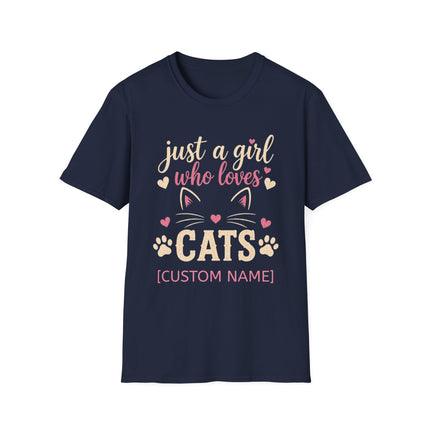 Just a Girl Who Loves Cats Personalized T-Shirt – Custom Cat Name Gift for Women