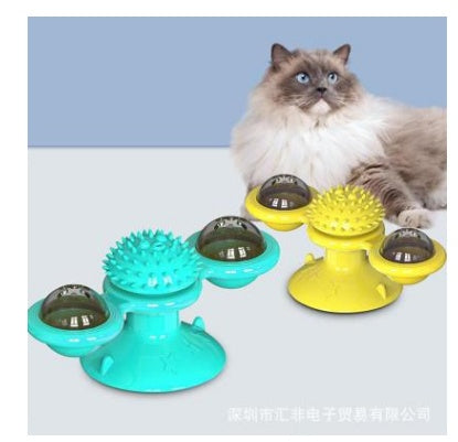 Interactive Cat Windmill Toy – Rotating Suction Cup Catnip & Teeth Grinding Toy
