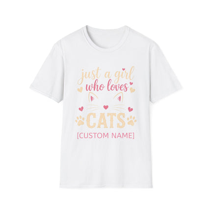 Just a Girl Who Loves Cats Personalized T-Shirt – Custom Cat Name Gift for Women