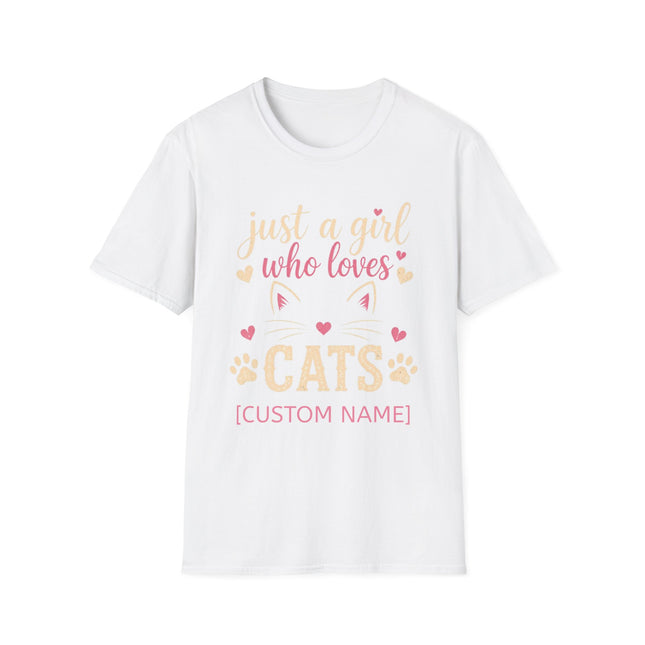 Just a Girl Who Loves Cats Personalized T-Shirt – Custom Cat Name Gift for Women