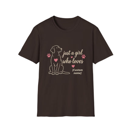 Just a Girl Who Loves Dogs Personalized T-Shirt – Custom Dog Name Gift for Women
