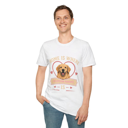 Home Is Where My Dog [Name] Is Personalized T-Shirt – Custom Golden Retriever Gift