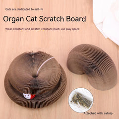 Magnetic corrugated cat scratch board for indoor cats.