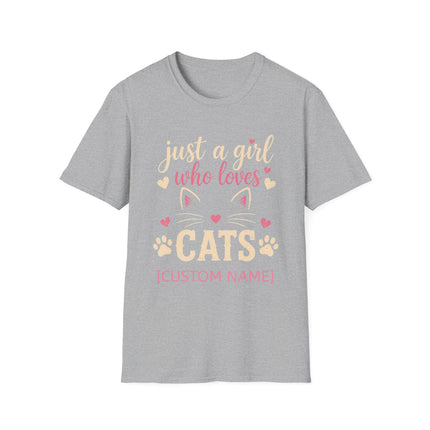 Just a Girl Who Loves Cats Personalized T-Shirt – Custom Cat Name Gift for Women