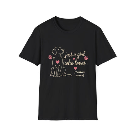 Just a Girl Who Loves Dogs Personalized T-Shirt – Custom Dog Name Gift for Women