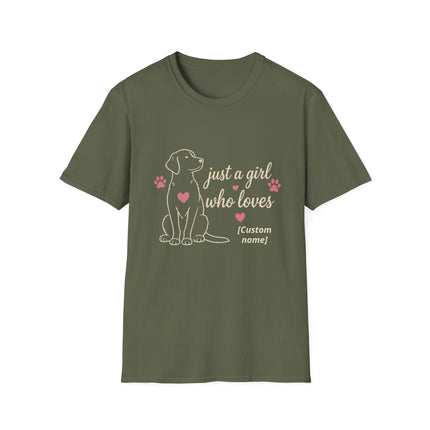 Just a Girl Who Loves Dogs Personalized T-Shirt – Custom Dog Name Gift for Women