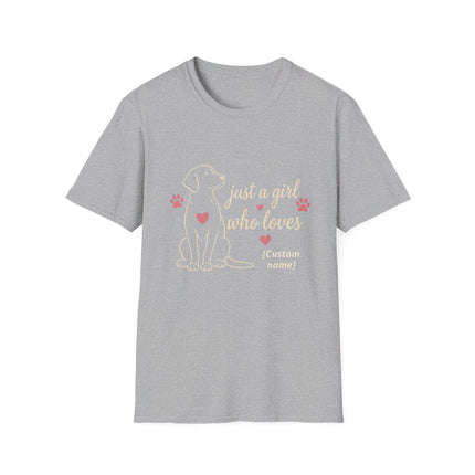 Just a Girl Who Loves Dogs Personalized T-Shirt – Custom Dog Name Gift for Women