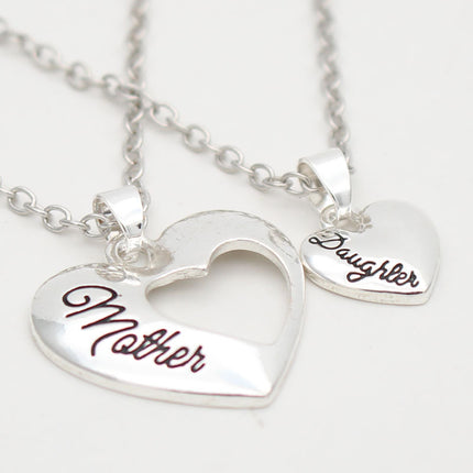Mother & Daughter Heart Pendant Necklace – Matching Silver Clavicle Chain Gift