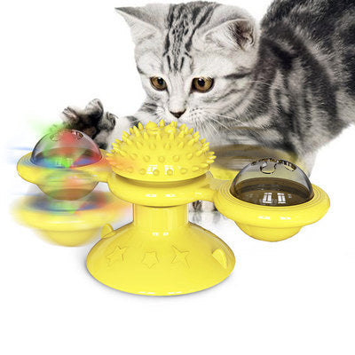 Interactive Cat Windmill Toy – Rotating Suction Cup Catnip & Teeth Grinding Toy