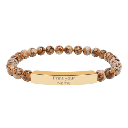 Engraved Natural Stone Stretch Bar Bracelet – Personalized Beaded Healing Jewelry